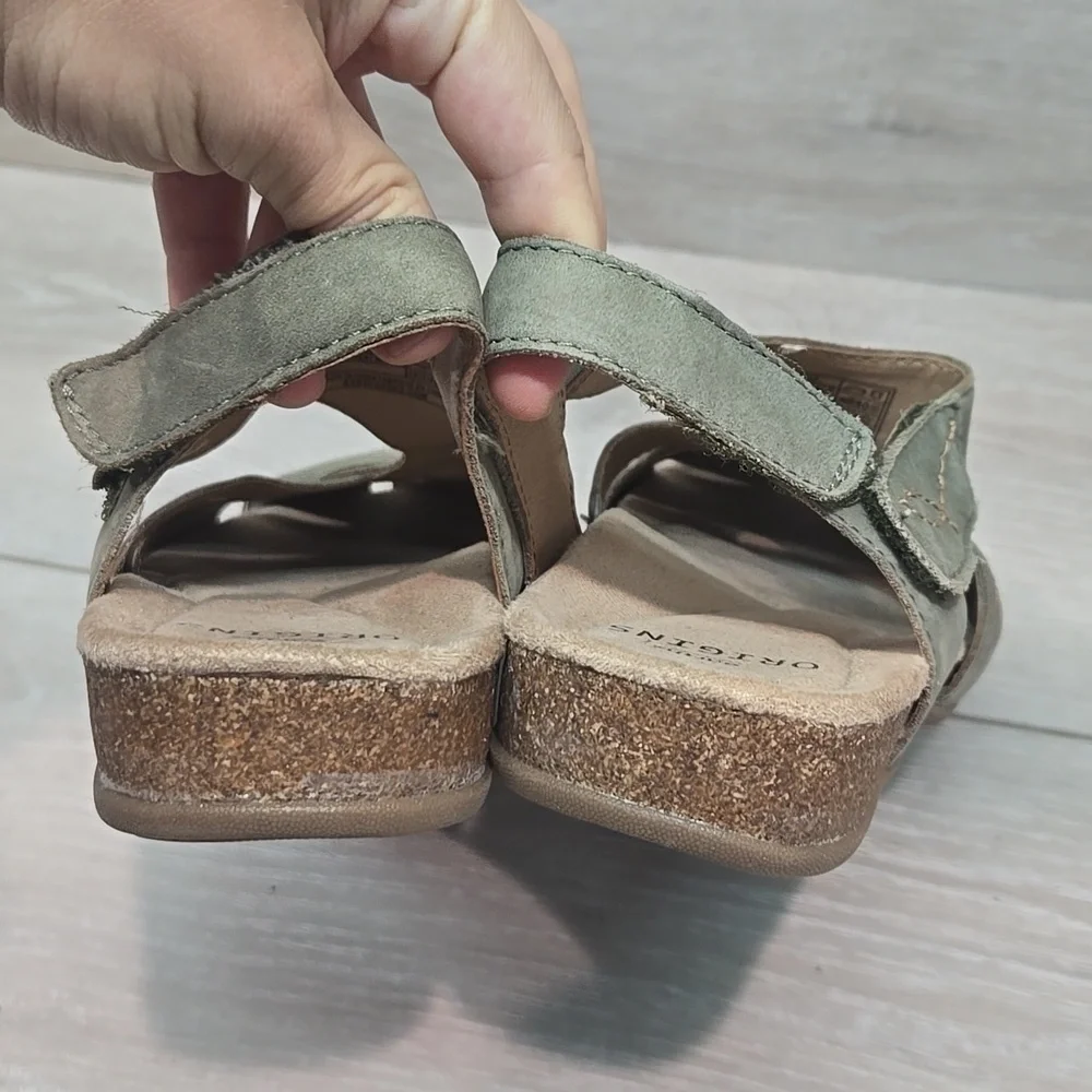 Earth Origins Women's Birdine Green Leather Sandals Shoes Sz 8M